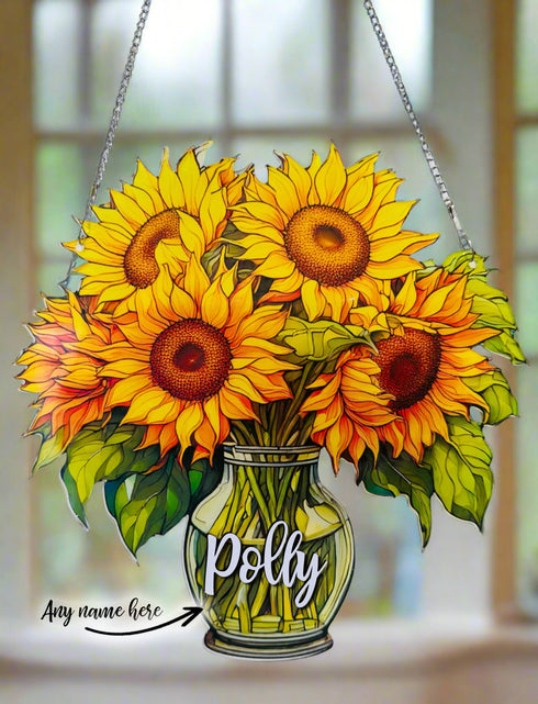 Everlasting Sunflowers in Vase Personalised